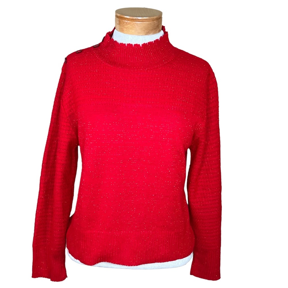 ND New Directions Petite Lightweight Red Metallic Sweater Petite Extra Large